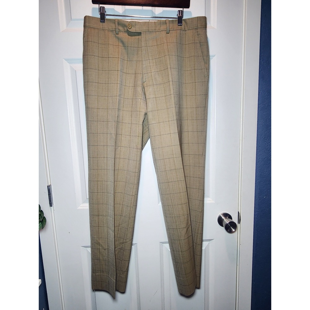 Linea Naturale Luxe Lanificio Campore Wool Pants Tan Windowpane Italy 35x32